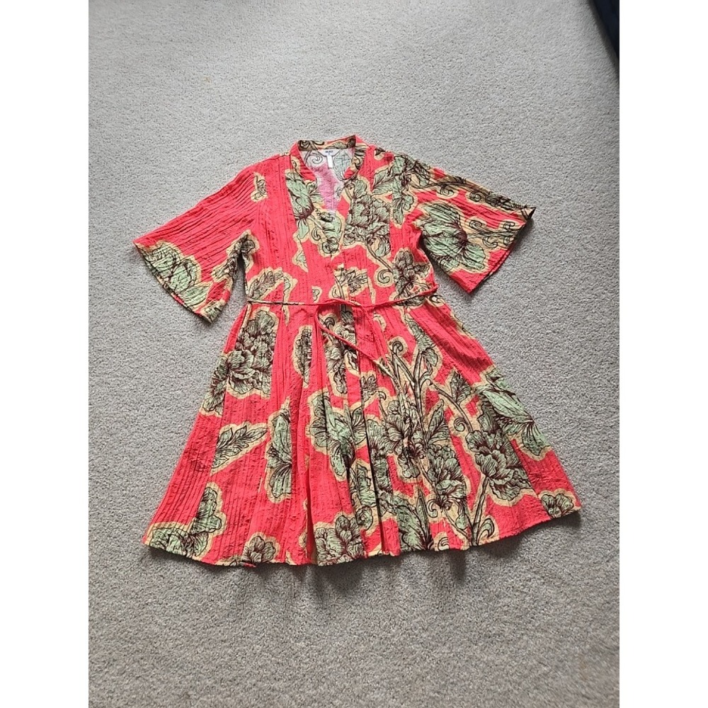 Object Collectors Item Floral Mini Dress Red Coral‎ Green Short Sleeve Size 36 - Picture 6 of 10